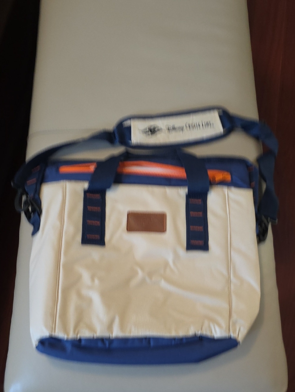 Disney Cruise Cream and Navy Crossbody Tote Cooler Bag with Orange Accent